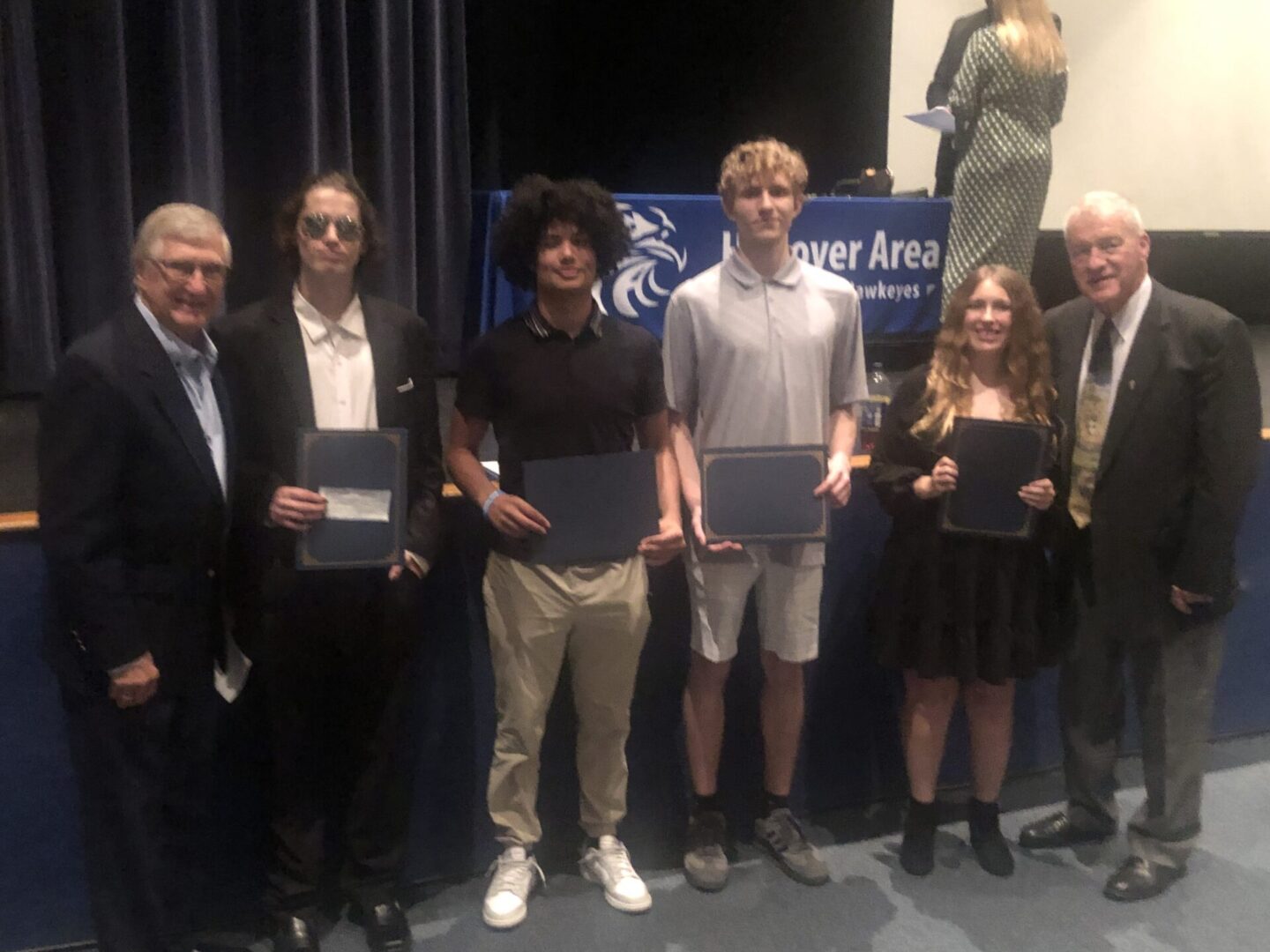 From the left: John Zimich, foundation president; Joshua Richendefer, Bryant Perez, Dylan Martin, Vanessa Myers and Stephen Brezna, foundation trustee.